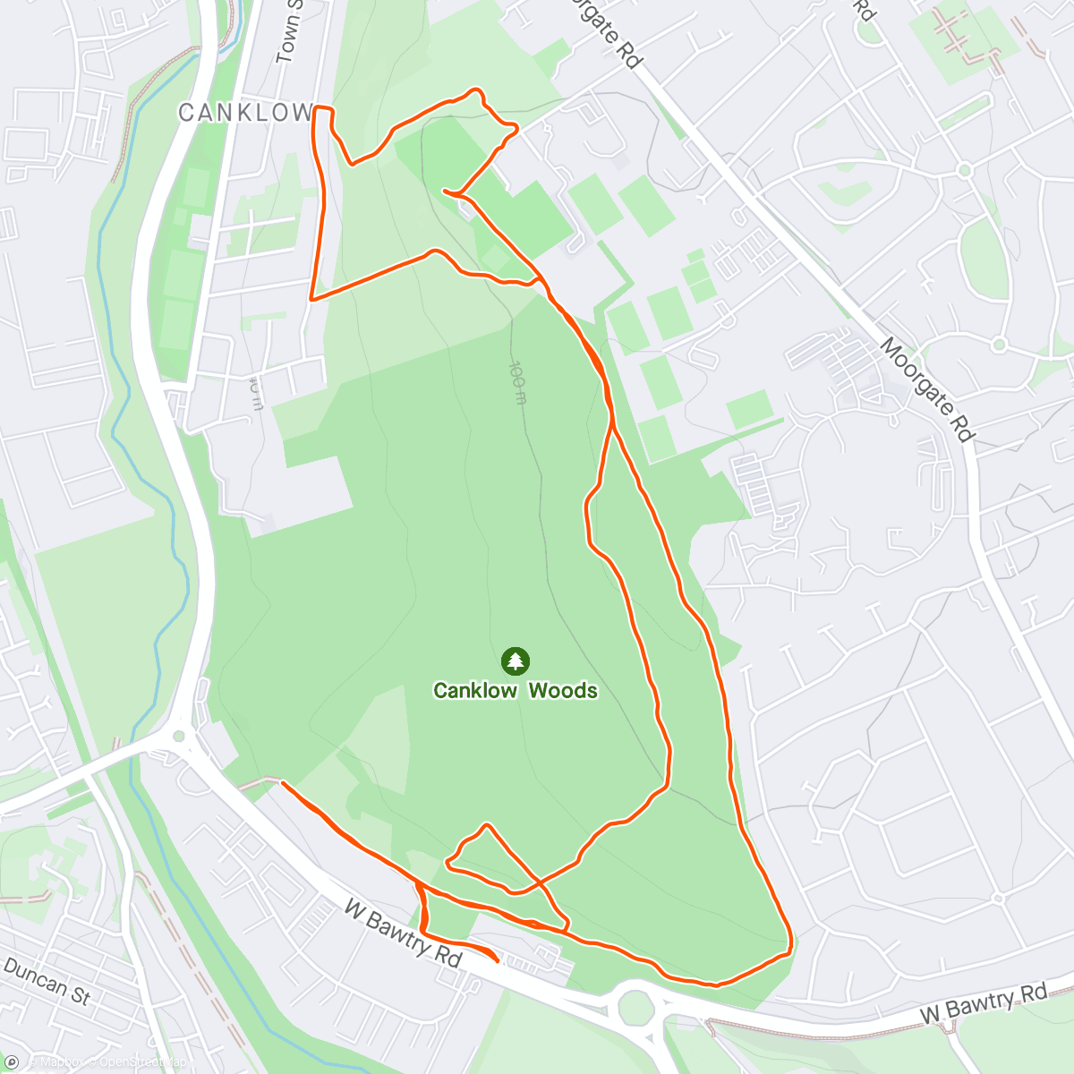 Mapa da atividade, Canklow Woods run