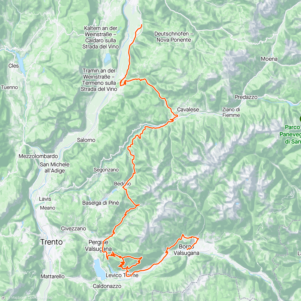 Map of the activity, Tour of the alps
