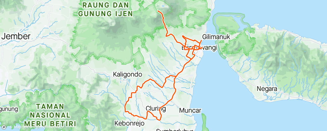 Map of the activity, Tour of Banyuwangi S4 + 35km to hotel