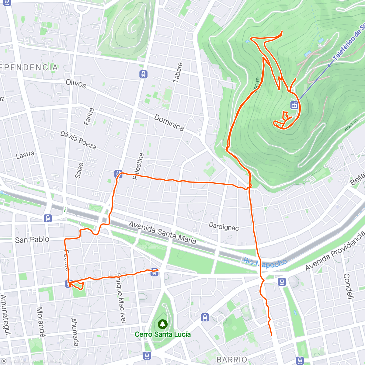Map of the activity, Big step count today in Santiago