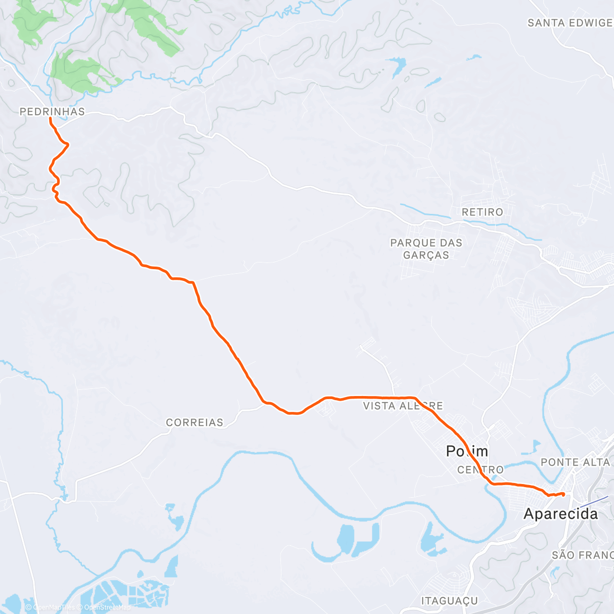 Map of the activity, Caminho da Fe- Pedrinhas to Aparecida