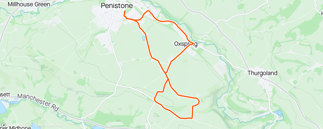 Map of the activity, Thursday evening run with the Penistone Gang, led by John.