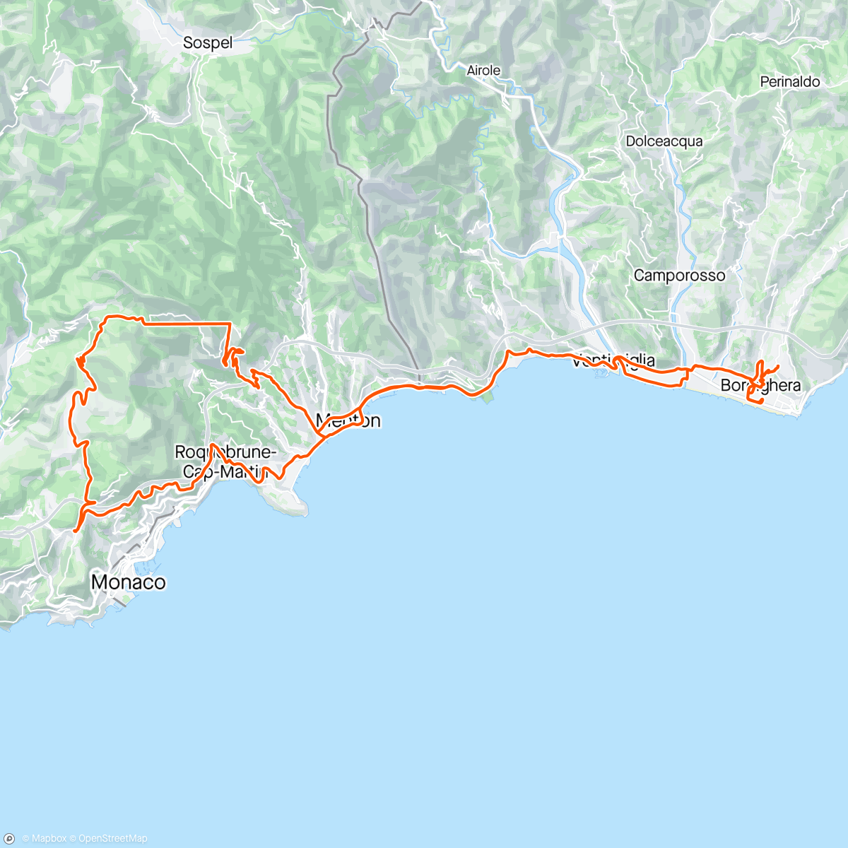 Mapa da atividade, Col de la Madone. Francia