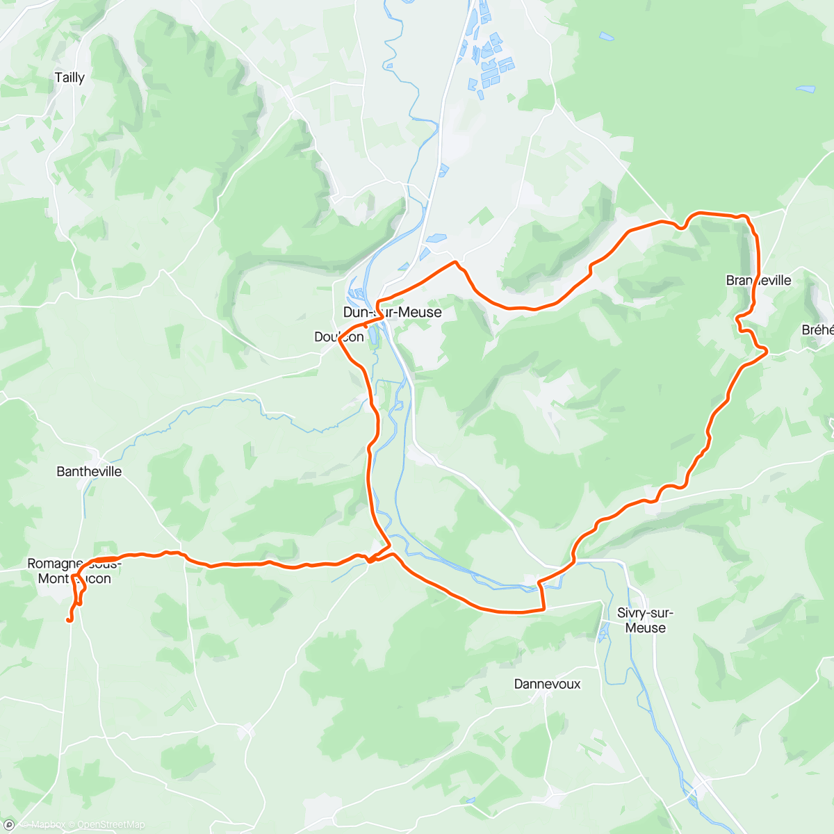 活动地图，Rondje Romagne - Brandeville - Murvaux - Dun sur Meuse