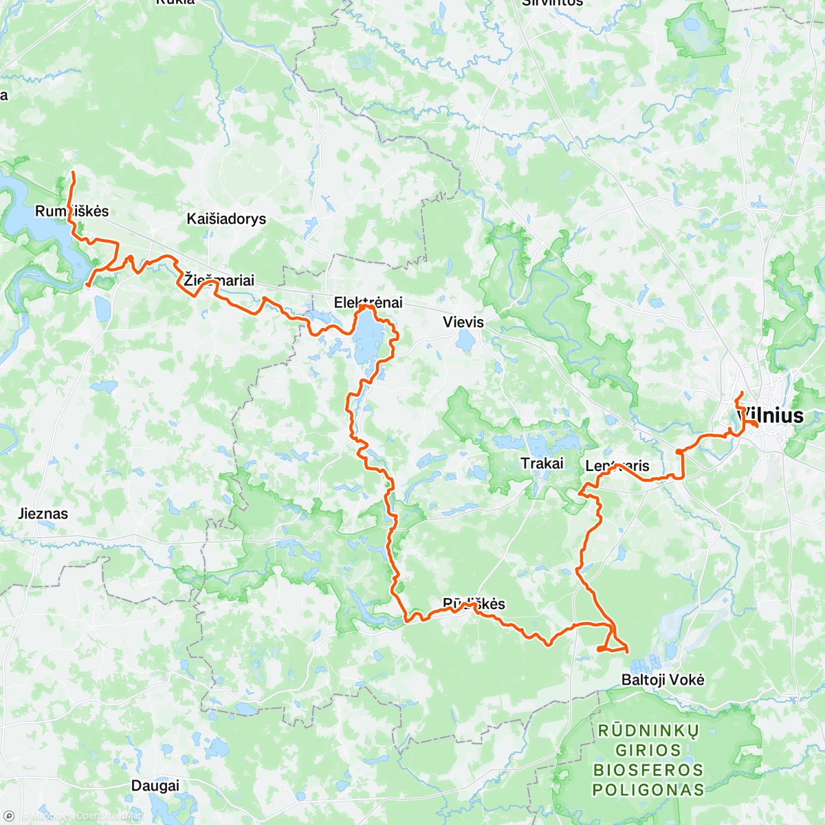 Map of the activity, Pastrėviui bikepacking ride