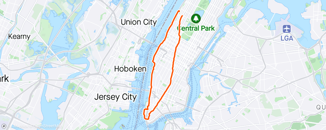 Mapa de la actividad (over Broadway to Battery Park and up via Westside highway)