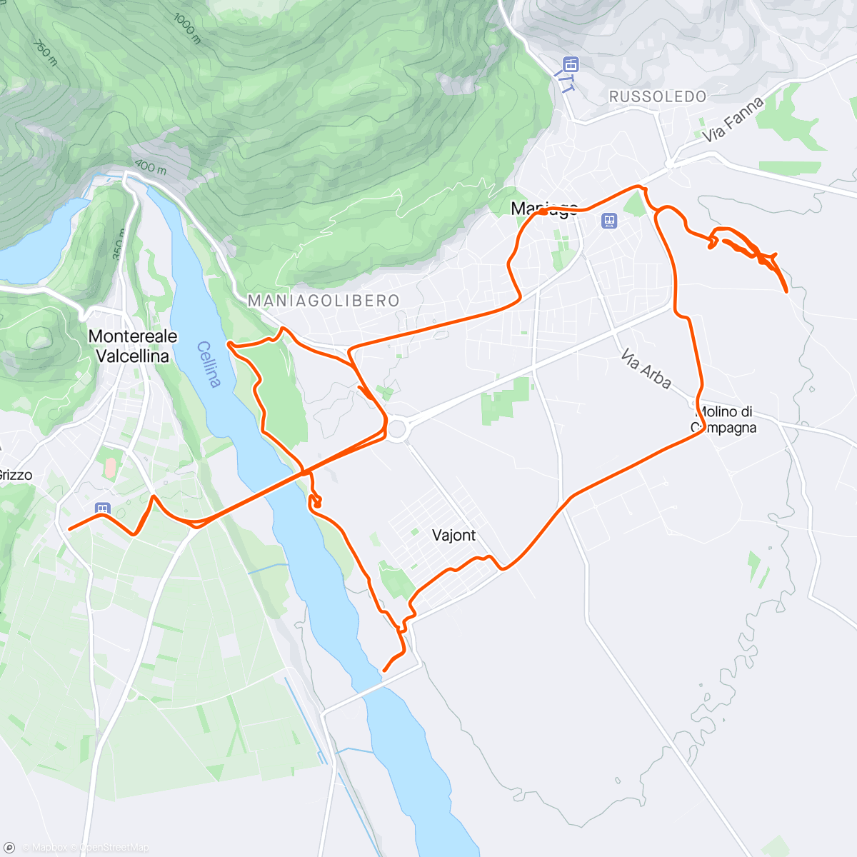 Map of the activity, Maniago paracycling