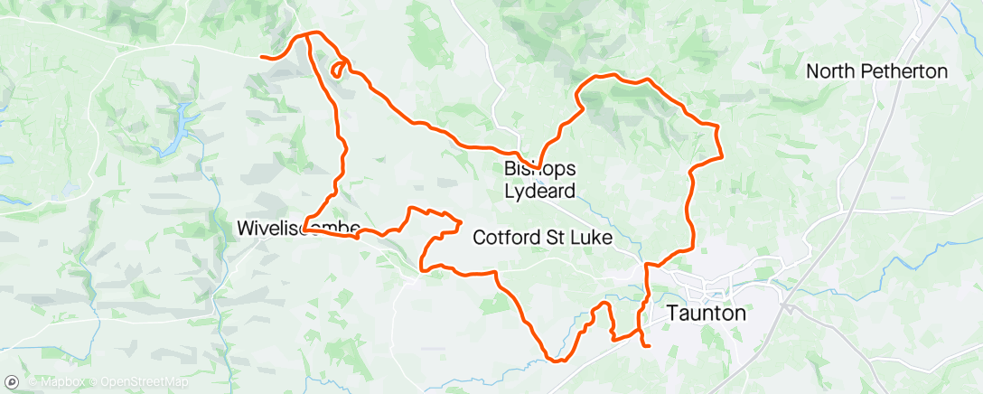 Map of the activity, Wintery winter ride, little explore around Willet Tower and back lanes around Halse. Topped up elevation to 10,000ft for the week. 😁