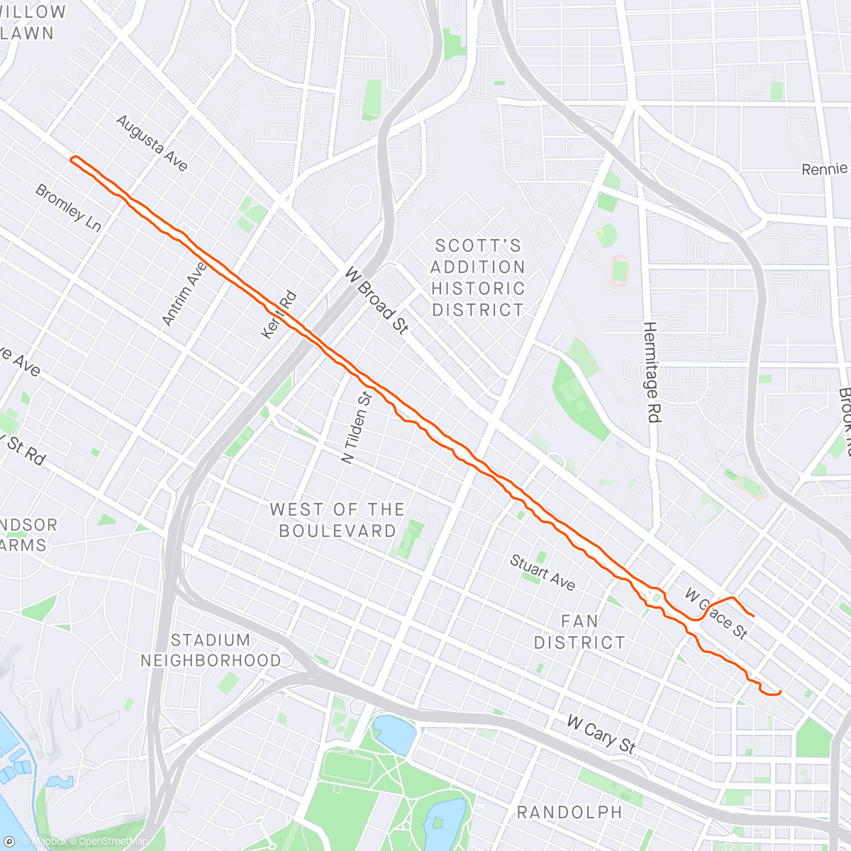 Map of the activity, Virtual Monument Ave 10k