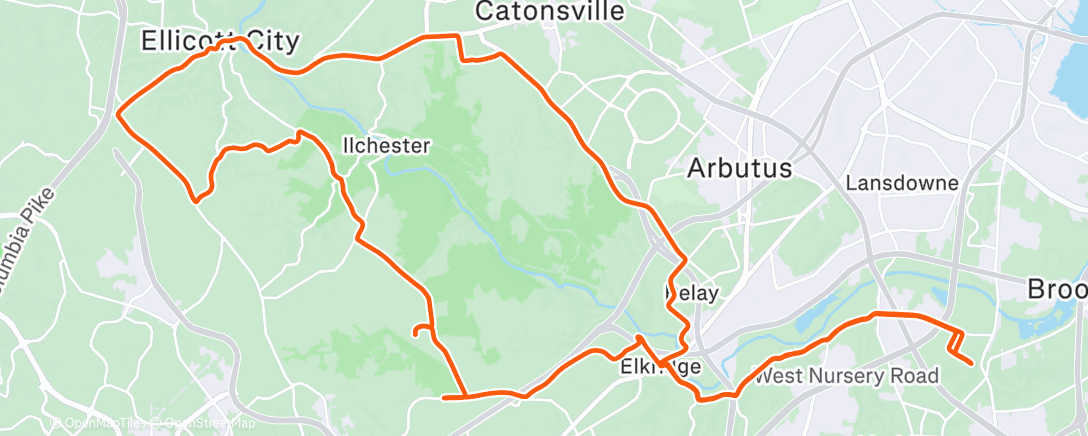 Map of the activity, To Ellicot City and back