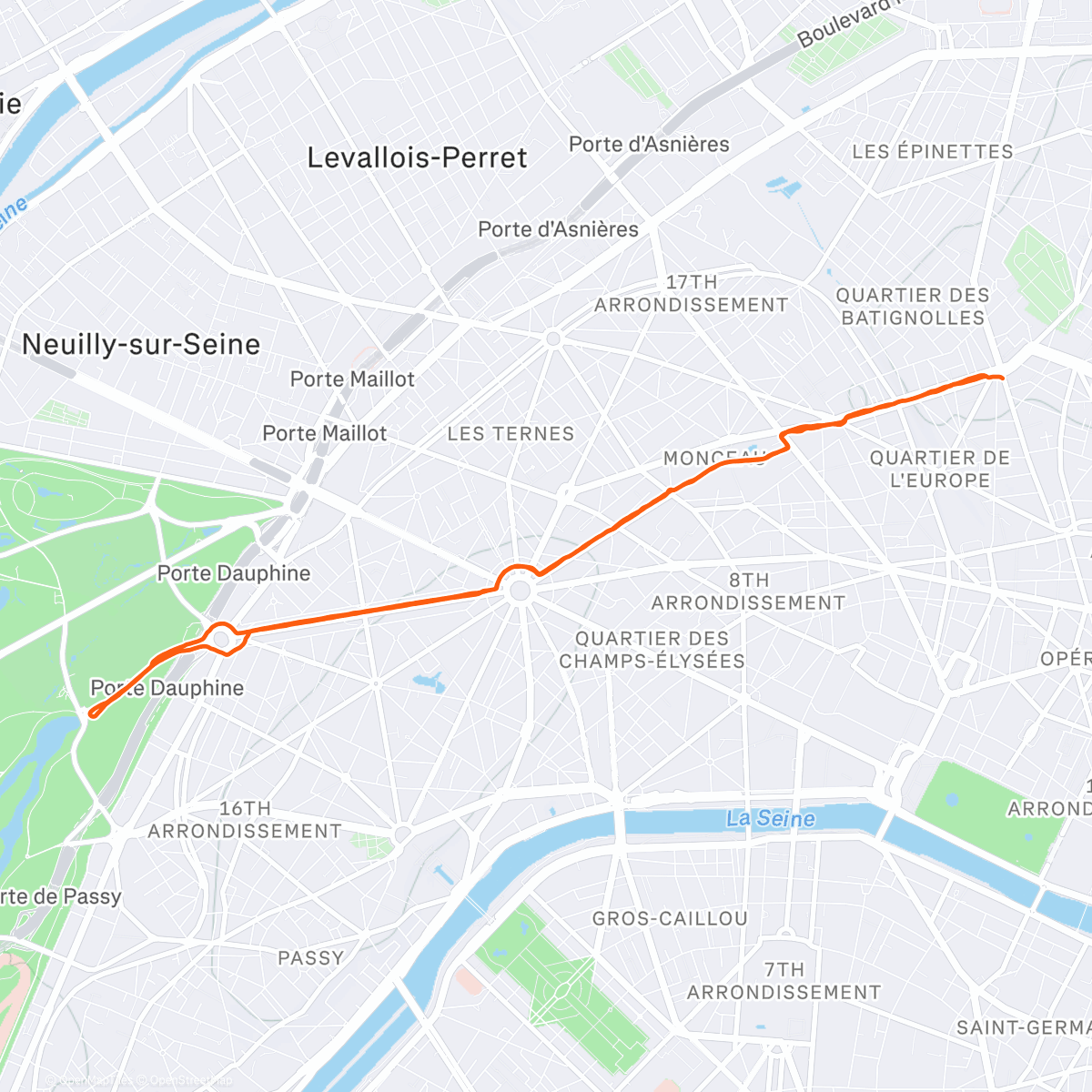 Map of the activity, Course à pied le midi