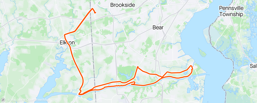 Map of the activity, Ride 65 2024 Delaware City and Back, headwind on canal
