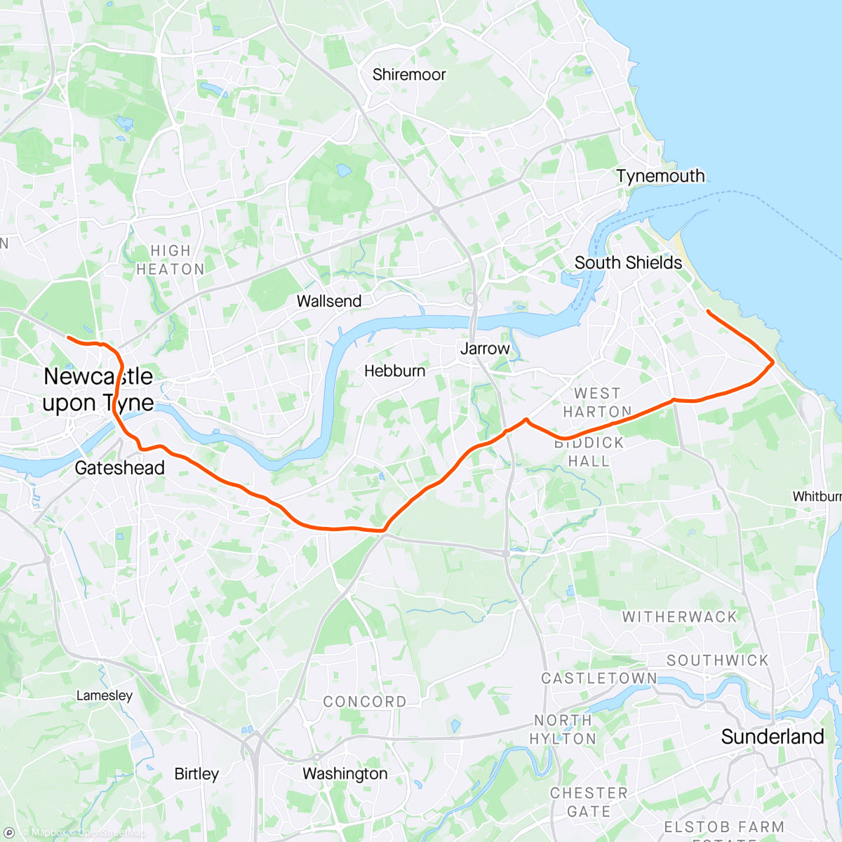 Map of the activity, Great North Run