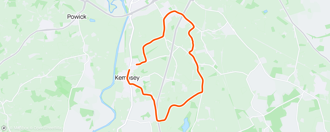 Map of the activity, Morning Run over Kempsey common with Katie