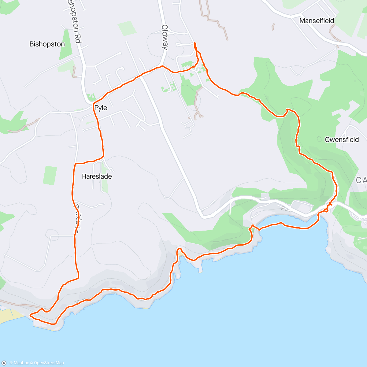 Map of the activity, Pwll Du to Caswell