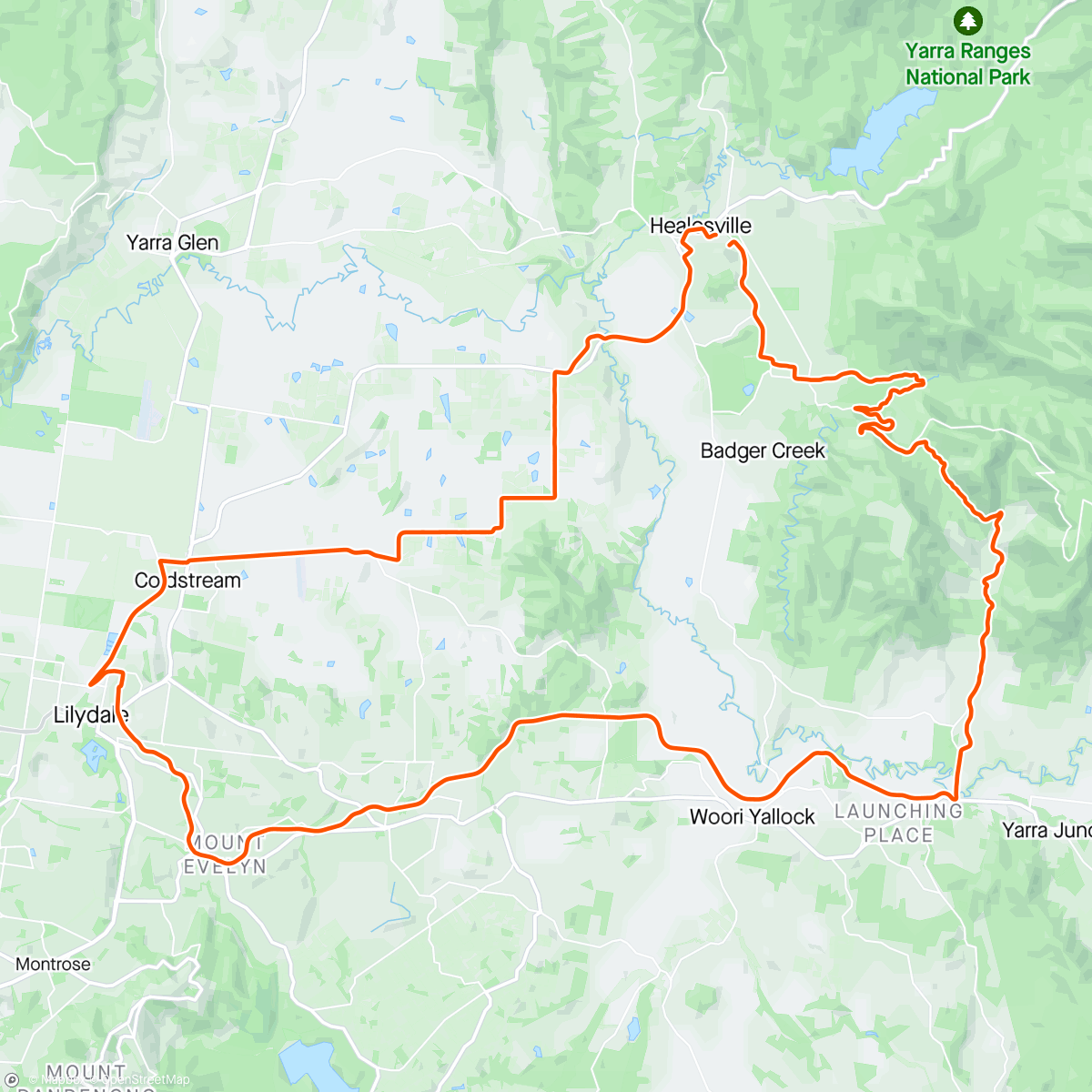 Map of the activity, Morning cruise with the healesville gents