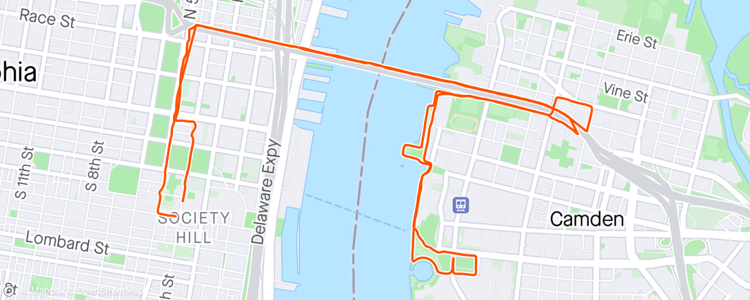Map of the activity, Ben Franklin Bridge & Camden 7 mi w/Dan