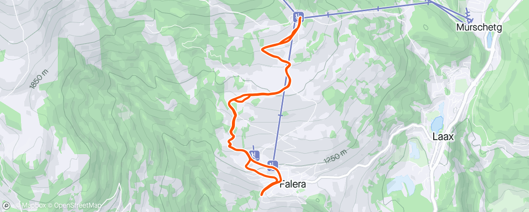 Mapa de la actividad (Falera GR / Aller Anfang ist schwer / 15' extensiver & 14:43' Mitteltempo-Dauerlauf am Berg)