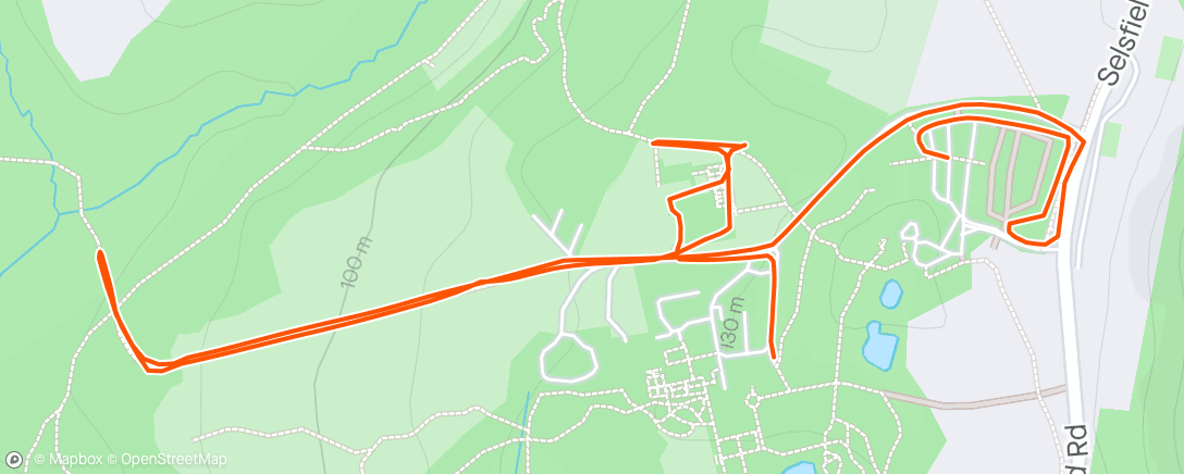 Map of the activity, Cool down on roads, tracks, grass, woodland trail