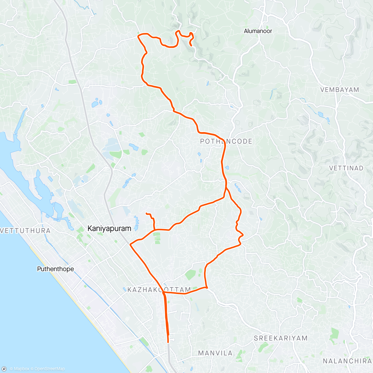 Mapa de la actividad, Morning Ride to Vellanikal para