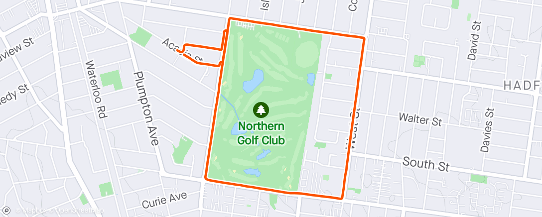 Map of the activity, Northern golf course path run