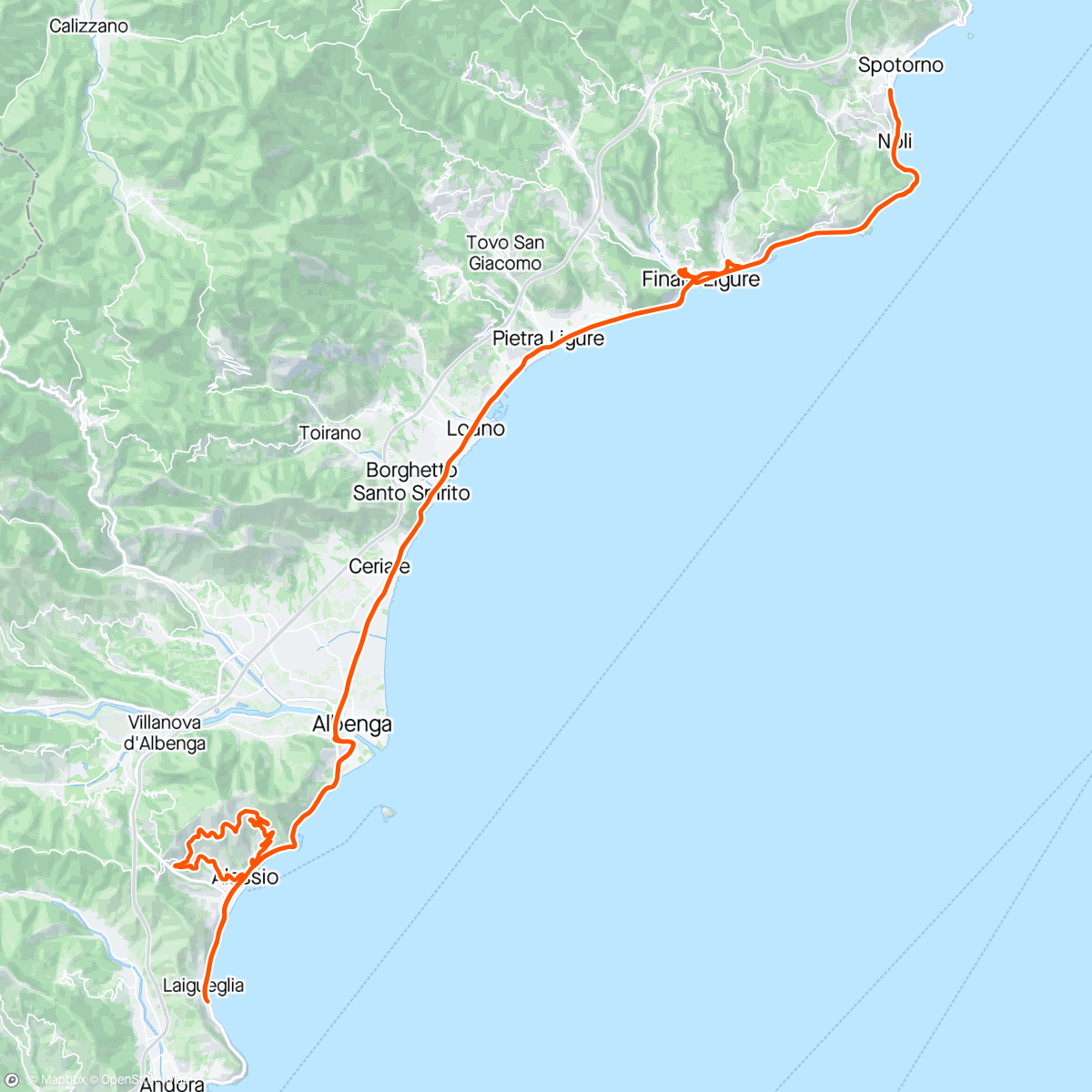 Map of the activity, Pietra-Spotorno 🌧️ ⏪ -Alassio-Solva-Moglio-Laigueglia ☕️