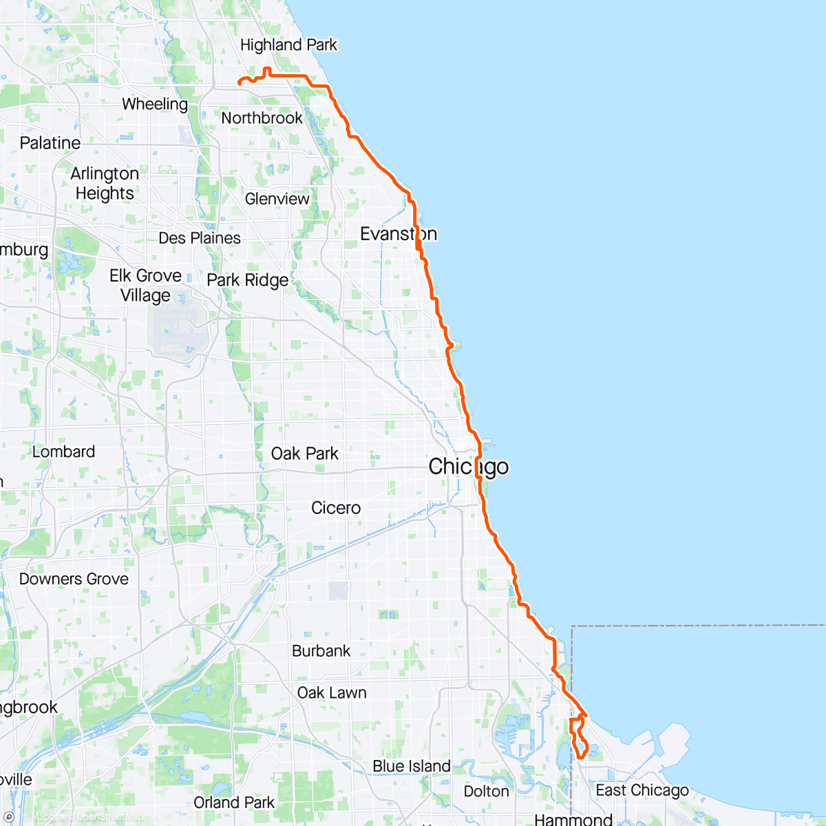Map of the activity, Indiana ride to wolf lake