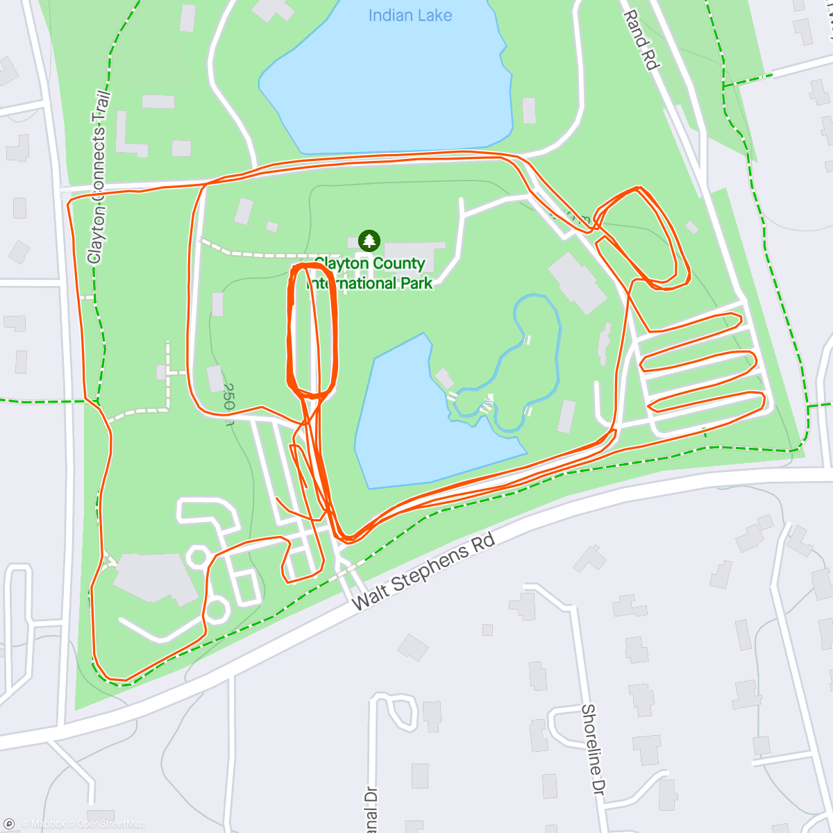 Map of the activity, 5x 1 min on/off 10K pace, 4x 1 min on/off 5K pace