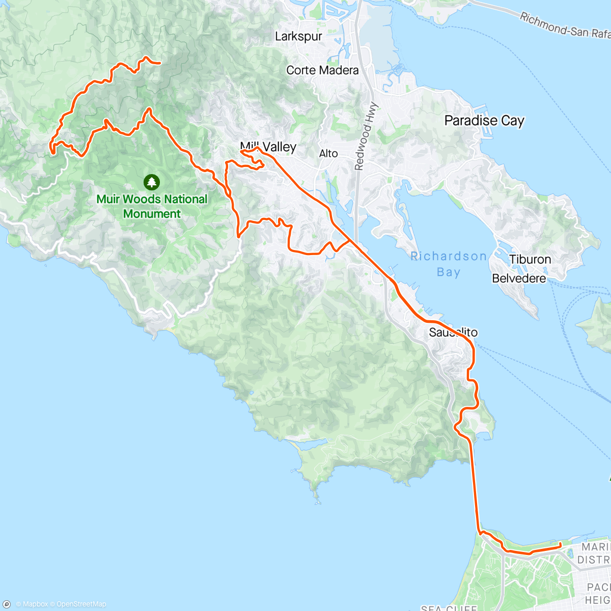 Map of the activity, Quick Mt Tam after work