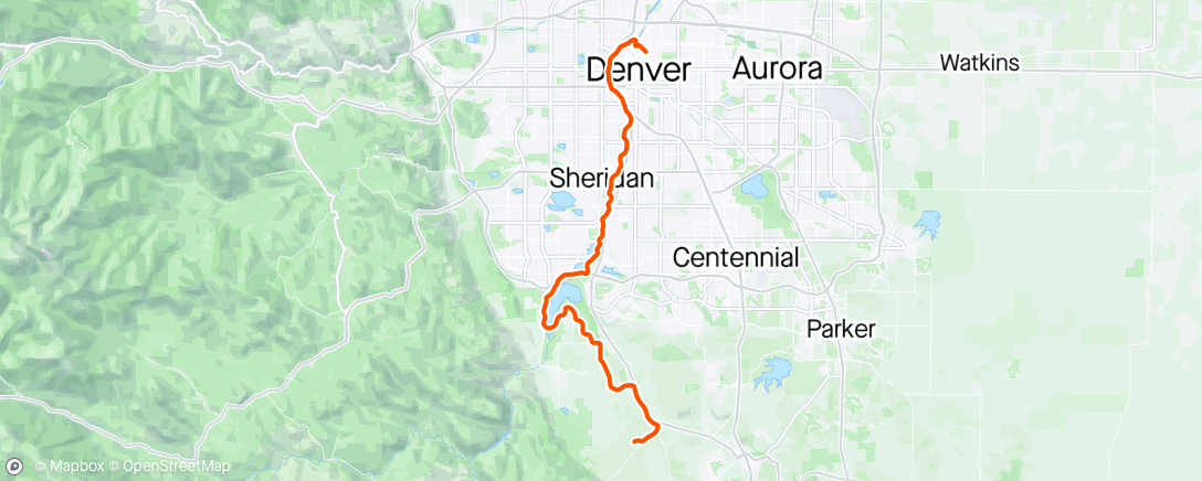 Map of the activity, Sedalia to Denver Long Ride