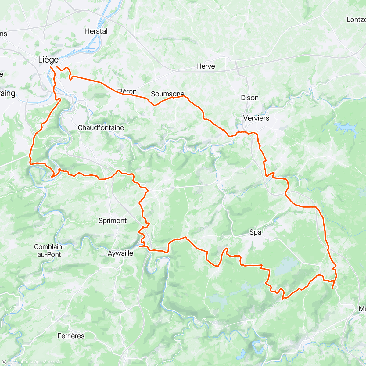 Map of the activity, Visita al circuito di SPA e varie Cote della Liegi
