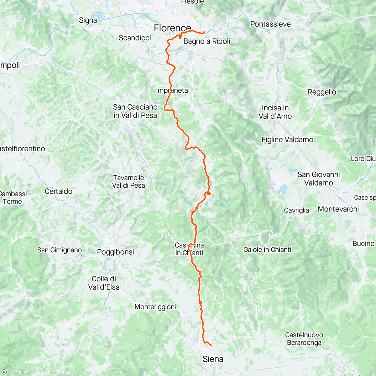 Map of the activity, Fietsvakantie dag 6 van Florence naar Siena
