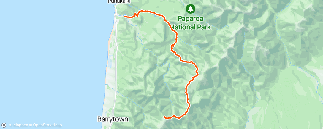 Map of the activity, Paparoa Day 2  Mountain Bike Ride