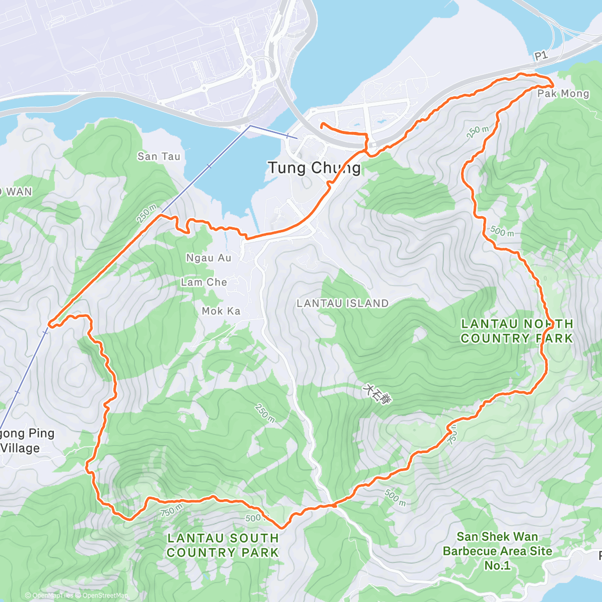Map of the activity, Lantau 50 2025 - 27km