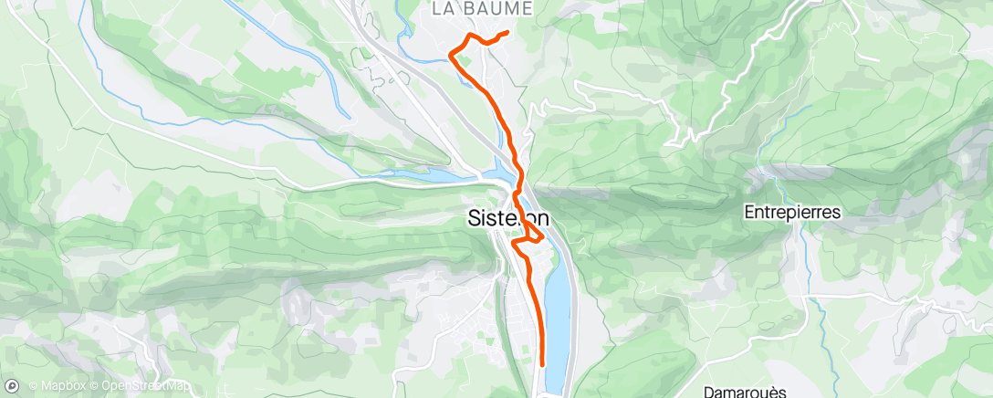 Map of the activity, Course à pied le matin
25' +3000/2000/1000 progressif + 5'