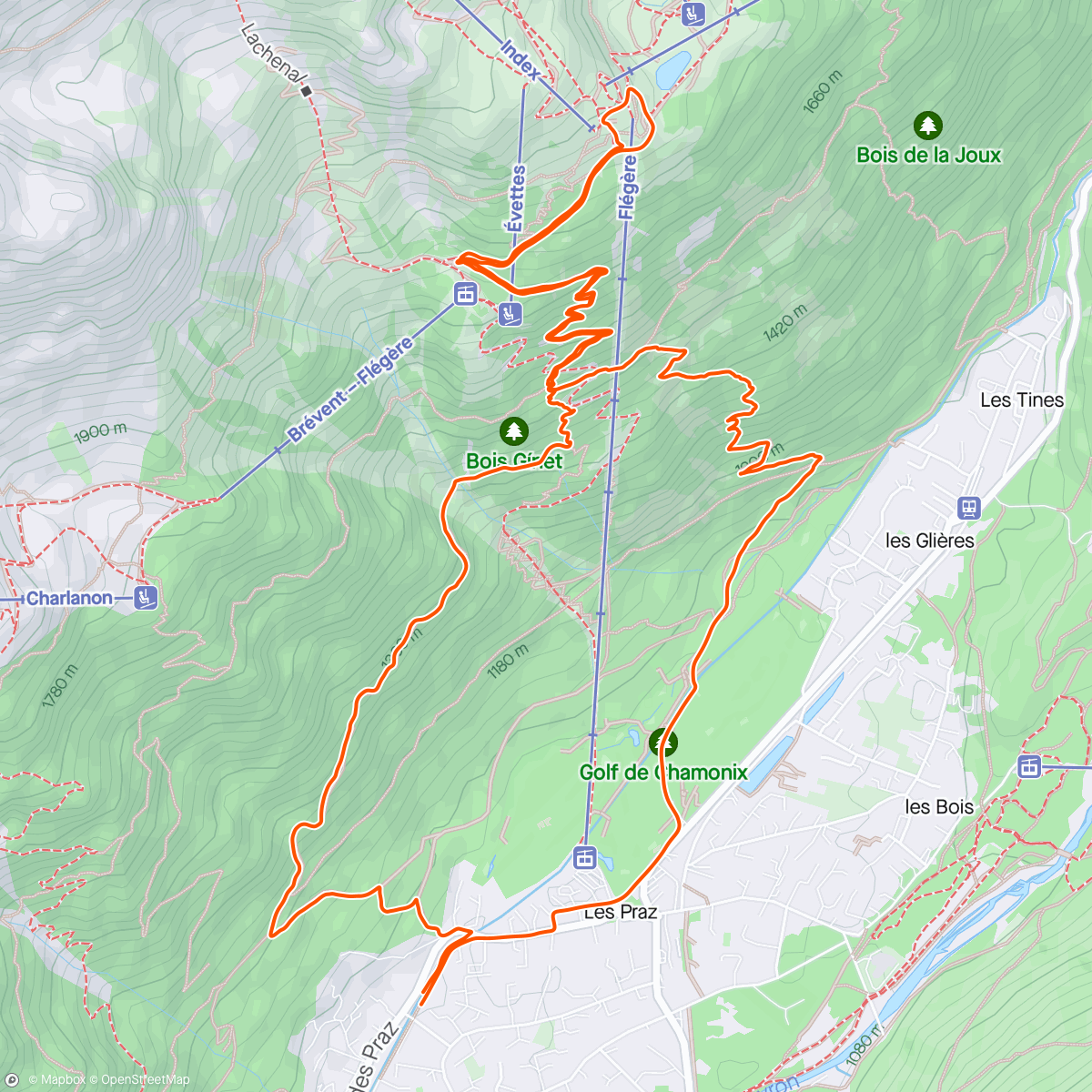 Carte de l'activité Trail dans l'après-midi