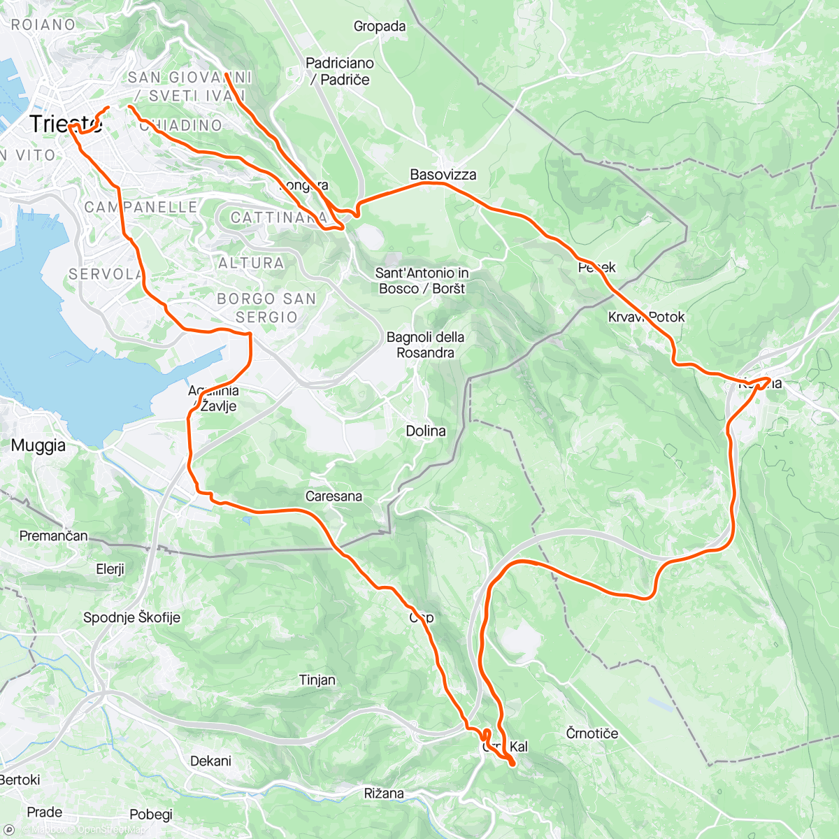 Map of the activity, Woody doble... Basovizza, Crnjkal ritorno