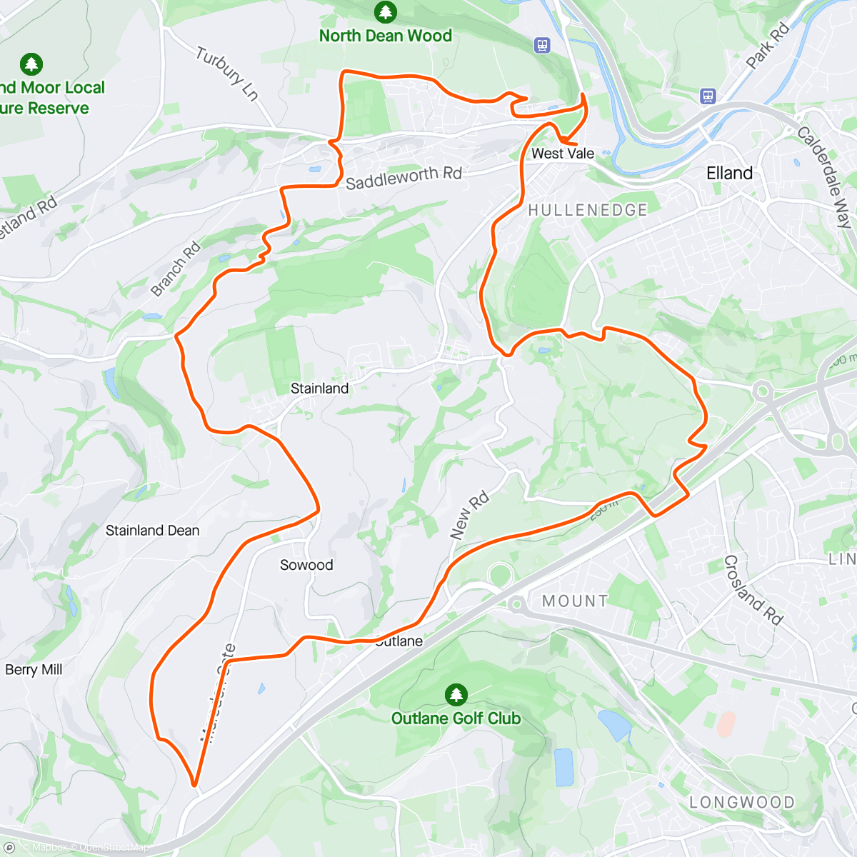 Mapa de la actividad, Wrinklies bike ride around Sowood and Outlane