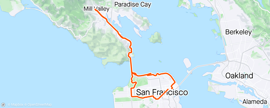 Map of the activity, San Francisco to Mill Valley with Rich 🚴‍♂️🚴‍♂️