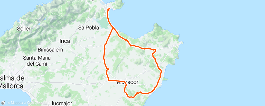 Mapa da atividade, Alcudia-Porto Cristo-Petra-Alcudia