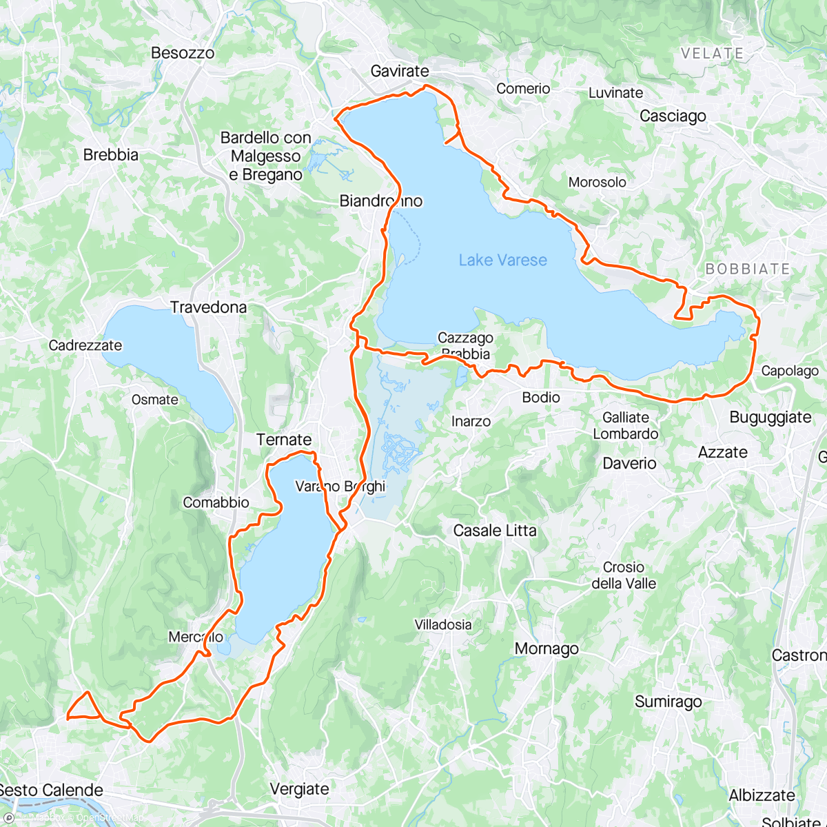 「Giro lago di Varese e Comabbio con pioggerella」活動的地圖