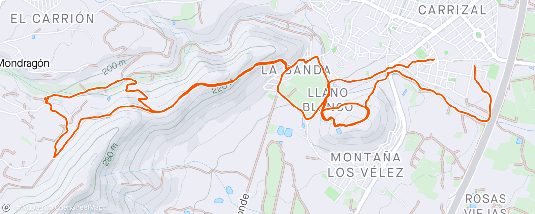 アクティビティ「Carrera de montaña vespertina」の地図