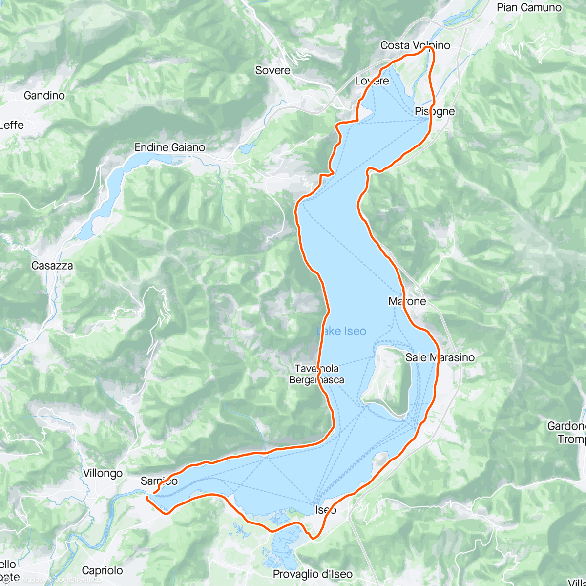 Mapa de la actividad, Giro del lago di Iseo.