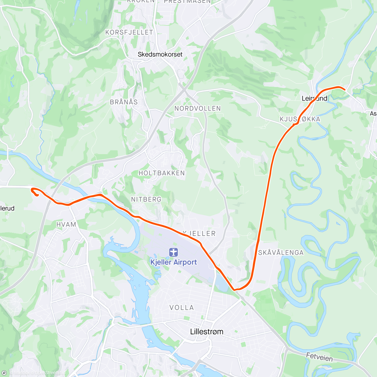 Mapa da atividade, Rulleski - Hellerudsletta - Leirsund med 2x7 min I3