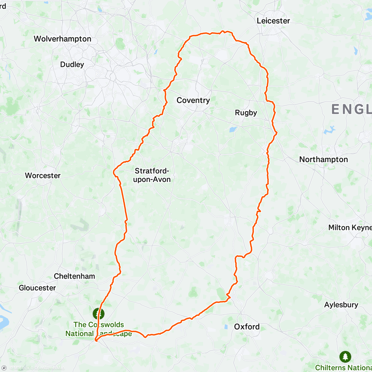 Map of the activity, Heart of England 300 Audax