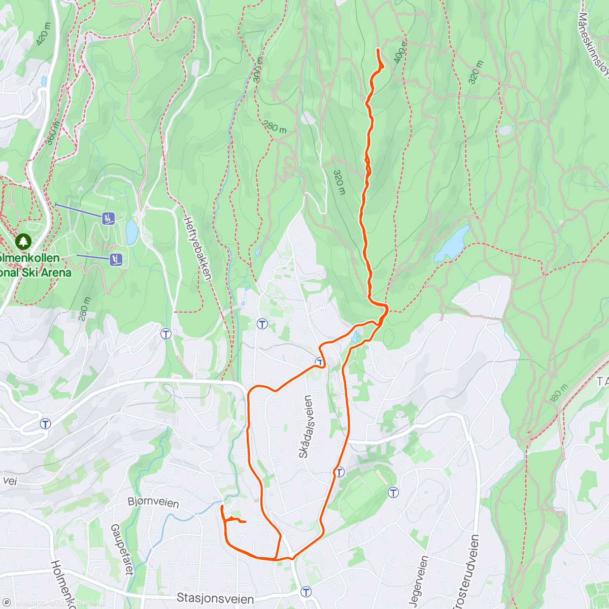 Map of the activity, Joggetur Vettakollen med innbakt 6x4 min intervall