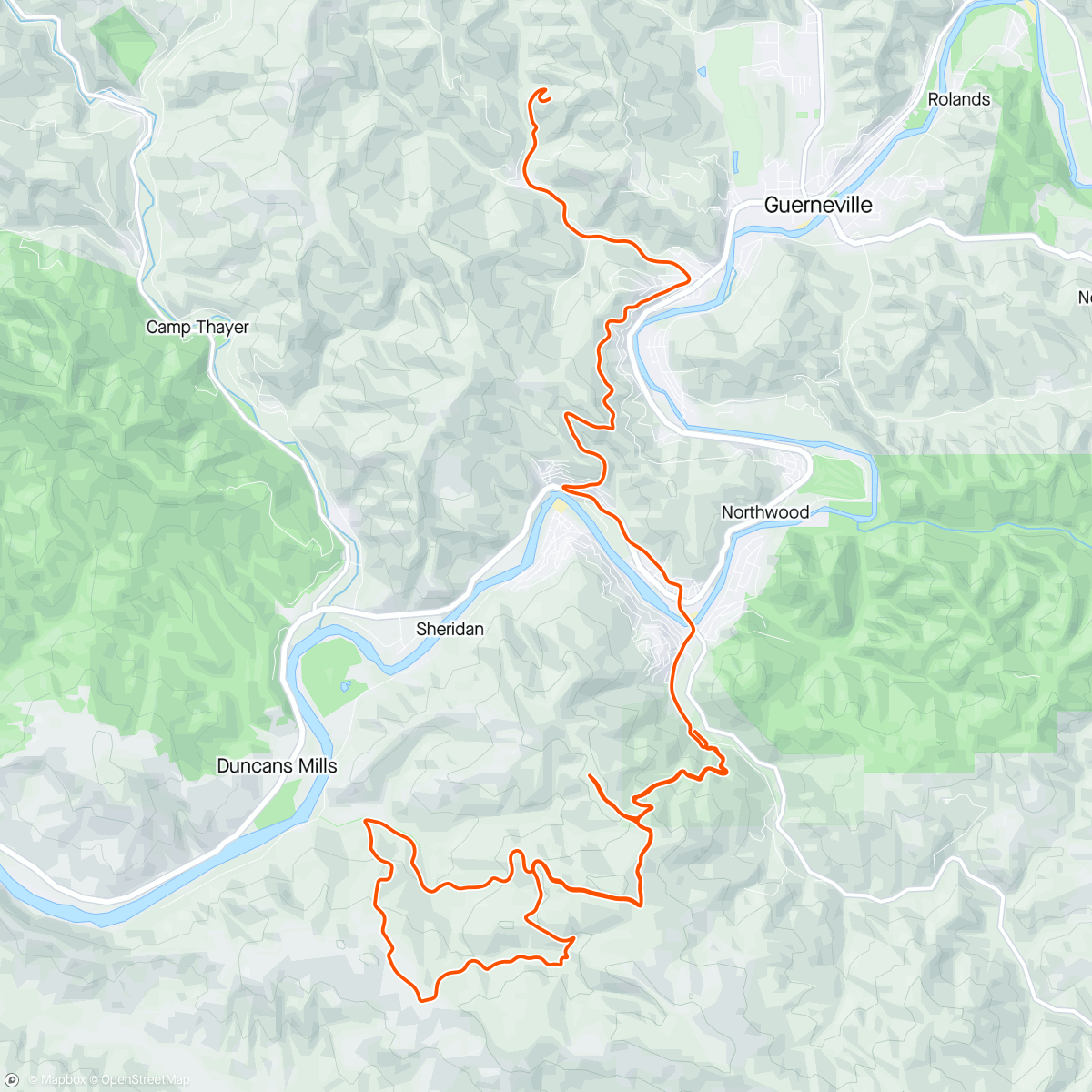Map of the activity, Guerneville to Monte Rio Redwoods to Islands in the Sky