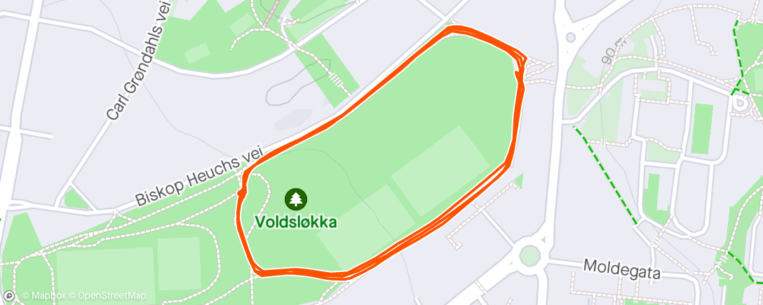 Map of the activity, Intervall på Voldsløkka med Veronica