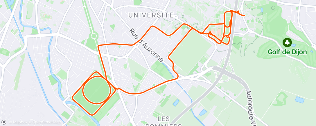 Map of the activity, Footing 15,2 km en 1h05 dont 50' avec Hugo