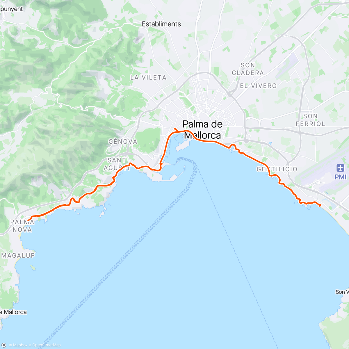 Map of the activity, Lunch Ride to Palma Mallorca
